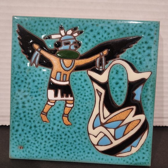 Vintage Earthtones Southwestern Native American Ceramic Tile Trivet 1996 - Picture 1 of 4